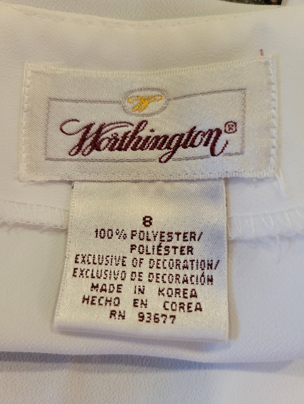 Vintage Worthington White/Off White Embroidered Button Up Short Sleeve Blouse - Picture 6 of 7